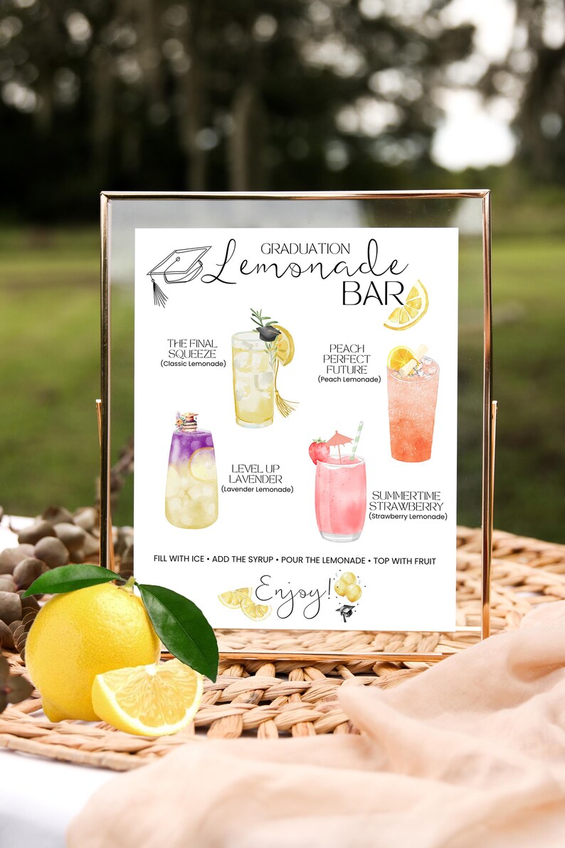 Graduation Lemonade Stand Sign GRADUATION LEMONADE BAR Sign - Drink Station - Bar Menu - Dessert Table ...
