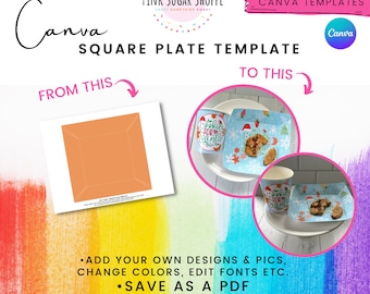 Canva Square Plate Party Favor Templates - Party Plate Template - Paper Tray - Paper Plate - Snack Tray - Custom Plate - Canva Templates