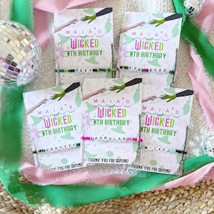 Wicked Birthday Party Favor Bracelets - Thank You - Wicked Party - Pink and Green - Elphaba - Glinda - Wicked Birthday - Goodie Bags
