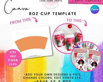 Canva Party Favor Templates - 8oz Cup Template - Cup Wrap - Cup Label -Pink Sugar Shoppe - Canva Templates - Design Included