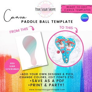 Canva Paddle Ball Template - Paddle Ball Favor - Pink Sugar Shoppe - Canva Templates