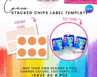 Canva Party Favor Templates - Stacked Chips Templates - Pink Sugar Shoppe - Canva Templates
