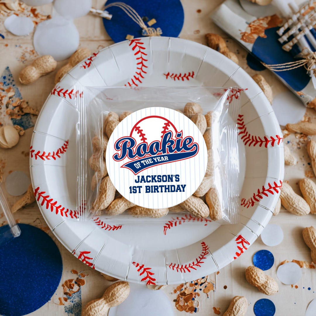 Baseball Rookie of the Year Stickers - First Birthday - Baseball Party ...