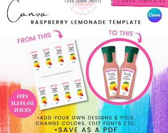Canva Party Favor Templates - Pink Lemonade Label Template - Raspberry - Lemon Favors - Pink Sugar Shoppe - Canva Templates -Design Included