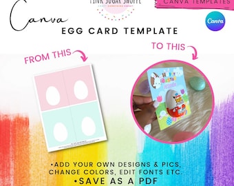 Canva Party Favor Templates - SURPRISE EGG CARD Template - Egg Card - Easter Template -Pink Sugar Shoppe - Canva Templates - Design Included