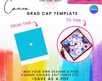Canva Template - GRADUATION CAP TOPPER - Template - Grad Cap - Graduation 2023 - Pink Sugar Shoppe - Canva Templates - Design Included