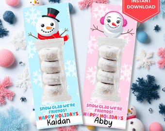 SNEEUWMAN DONUTKAARTEN - klascadeaus - kousvuller - lekkernijen - tags - sneeuwpopgunsten - ruilen - student - gunst - afdrukbaar - digitaal