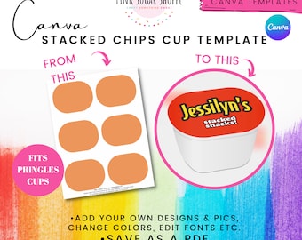 Canva Party Favor Templates - Stacked Chips Label Template - Chip Favors - Pink Sugar Shoppe - Canva Templates - Design Included