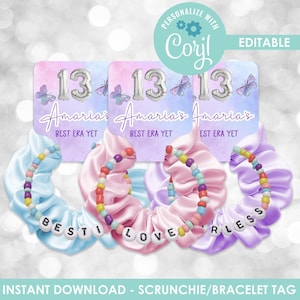 EDITABLE Birthday Era Scrunchie Friendship Bracelet Party Favors - Birthday Version - Favors - Birthtay - It&#39;s me hi im the birthday girl