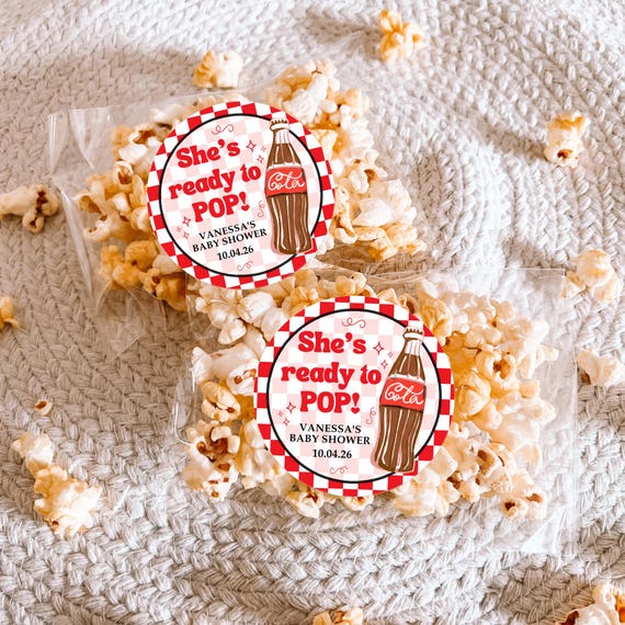 She's Ready to Pop Baby Shower Stickers - Labels - Soda Pop - Cola - Party Favors - Good Bag