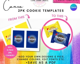 Canva Party Favor Templates - 2PK COOKIES Templates - Vanilla Chocolate Sandwich Cookies - Pink Sugar - Canva Templates -Design Included