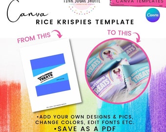 Canva Party Favor Templates - Krispies Templates - Pink Sugar Shoppe - Canva Templates - Design Included