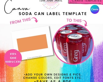 Canva Party Favor Templates - Soda Can Label Template - Soda Favors - Pink Sugar Shoppe - Canva Templates - Design Included