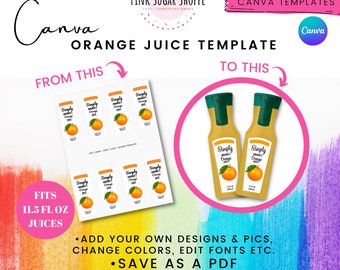 Canva Party Favor Templates - Orange Juice Label Template - Little Cutie Favors - Pink Sugar Shoppe - Canva Templates - Design Included