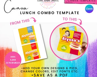 Canva Party Favor Templates - Lunch Combo Templates - Lunch Snacks Favors - Pink Sugar Shoppe - Canva Templates - Design Included