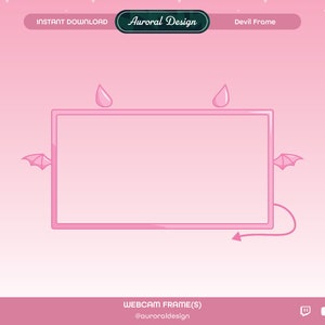 May include: Pink webcam frame with devil horns, wings, and tail. The frame is on a pink background with white stars. The text "Devil Frame" is at the top of the image. The text "WEB CAM FRAME(S)" is at the bottom of the image.
