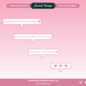 ANIMATED Pixel Chatbubble in Pink - Pixel Art/Twitch/Gamer/Subscribe/Follow/Stream/Vtuber/Cute/Kawaii/Heart/Crown/Stream Sticker/Instant