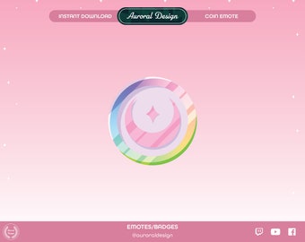 Rainbow Moon Coin Channel Point Emote - Channel Points Icon/Twitch Emote/Stream/Aesthetic/Moon/Stars/Night/Gold Coin/Cute/Kawaii/Vtuber/Girl