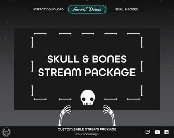 ANIMATED Skull & Bones Overlay Package - Skull/Skeleton/Bones/Halloween/Spooky/Cute/Black/Minimal/Twitch Overlay/Stream Package/Aesthetic