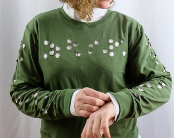 Laser-cut Gender-neutral Adult Sweatshirts, Trendy Cutout Honeycomb Top for Women, Men's Cut-out Crewneck Clothing