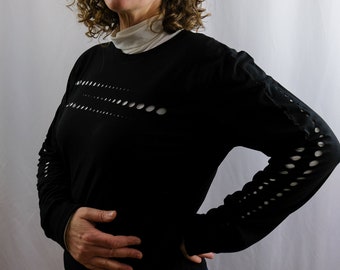 Laser-cut Gender-neutral Adult Sweatshirts, Trendy Cutout Crewneck Sweatshirt for Women, Men's Cut-out Clothing