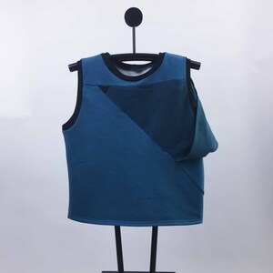 Eco Handmade Close Fitting Sleeveless Origami Mouse Sweatshirt Made made from reclaimed materials Blue/Teal