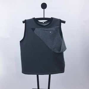 Eco Handmade Close Fitting Sleeveless Origami Mouse Sweatshirt Made made from reclaimed materials Gray/Houndstooth