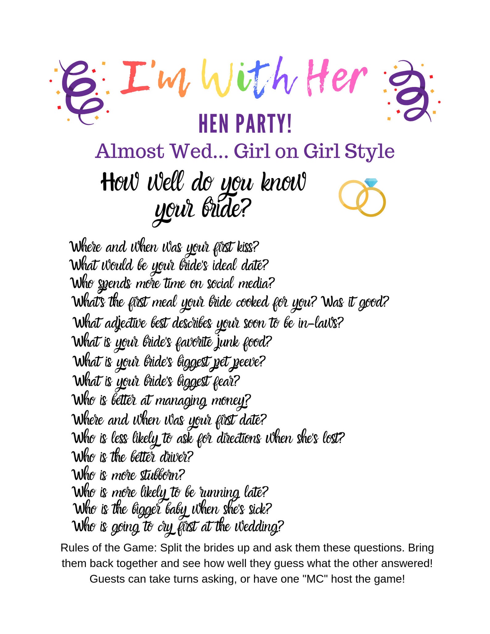 LGBTQ Bachelorette Party Games Hen Party Games Lesbian | Etsy