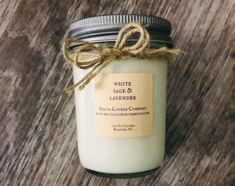 White Sage & Lavender Candle,Mason Jar Candle, Vegan Candle, Calming Gift, Relaxing Candle, Self Care Candle, Meditation Candle, Yogi Candle