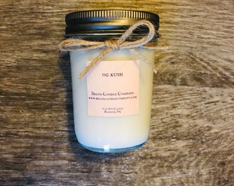 OG Kush Soy Candle, 8 oz. Mason Jar Candle, Hemp Scented Candle, 420 candles, Cannabis Candle,Vegan Candle, Novelty Candle,Relaxation Candle