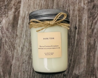 Dark Tide Scented Soy Hand Poured Candle, 8 oz. Mason Jar Candle, Holiday Candle Gifts,Masculine Scented Candle, Vegan Candle, Gifts for Him