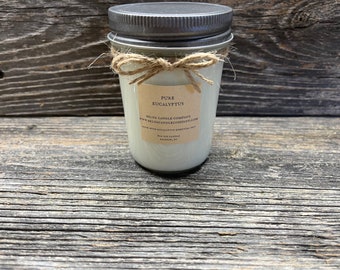 Pure Eucalyptus Essential Oil Soy Candle,Scented Candles, Essential Oils, Vegan Candle, Calming Gift, Allergy Friendly, Self Care Candle