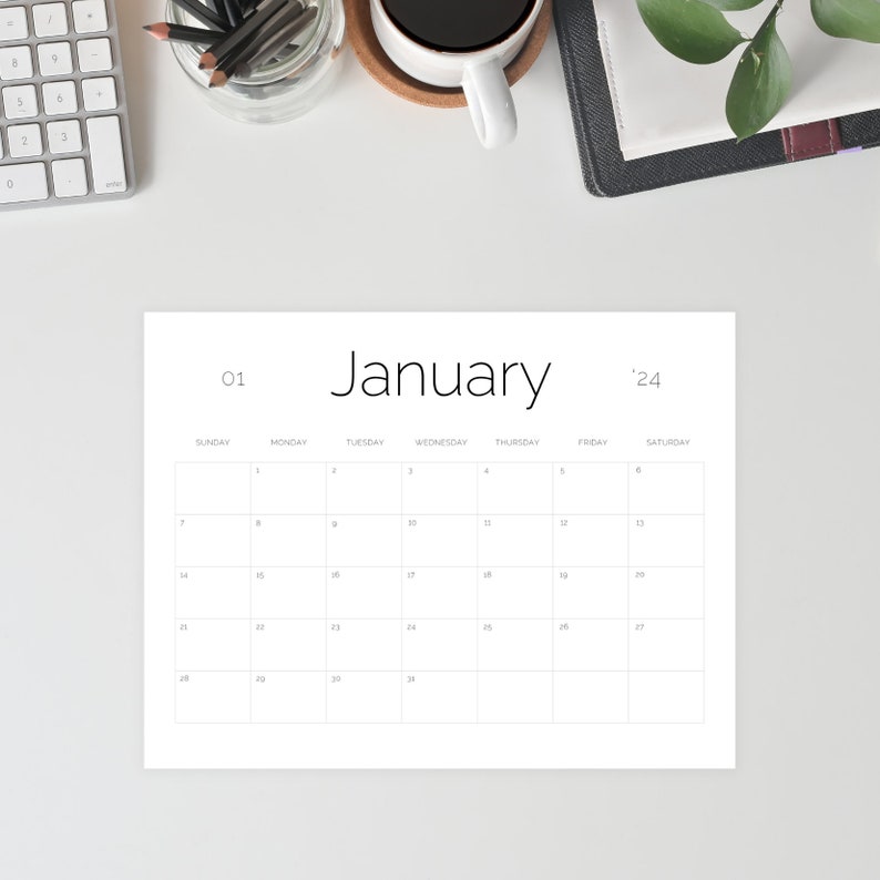Printable Calendar 2024 Monthly Planner 2024 Letter 8.5x11 Landscape