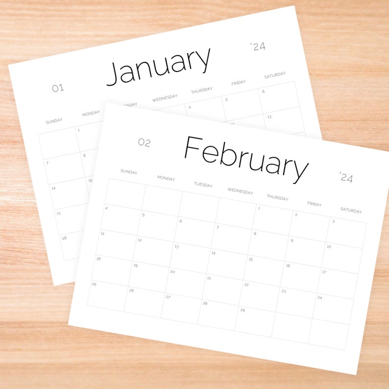 Printable Calendar 2024 Monthly Planner 2024 Letter 8.5x11 Landscape