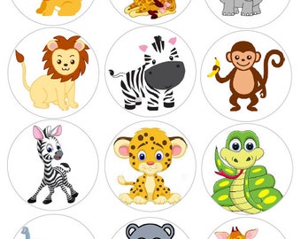 Pre Cut Edible Stickers Jungle Safari Faces Edible PRE CUT Stickers Jungle Animals Edible Sticker Cake Decoration Decal Transfers Safari