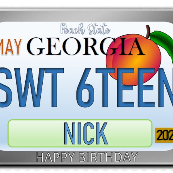 Sweet Sixteen license plates Georgia State birthday edible cake toppers 16th Birthday Party,Edible images,ICING SHEET