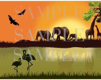 Safari Animals edible cake topper Jungle Party Cake Decorations party ideas personalized cake topper 1/4 Icing sheet safari cake sides wrap