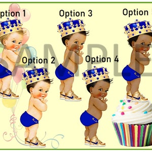 Royal Blue and Gold Little Prince Baby Image Prince Boy Curly Afro Cutouts Centerpieces Cupcake toppers