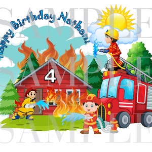 Fire Truck, Firefighter Edible Image Cake Topper Fireman Fire Edible Cake Topper Icing Frosting Sheet Photo Cake Image Birthday