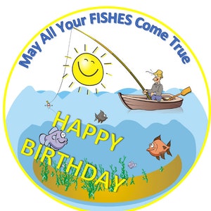 Fisherman Cake Topper, Boating, Fishing, Bass Fishing, Male Birthday, Dad&#39;s Birthday Cake Topper Icing Sheet, Fisherman Cupcake Toppers