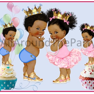 Baby Shower CUTOUTS  Cupcake Toppers Gender Reveal Party Babies Boy Girl African American Puffs Centerpieces Party Decor