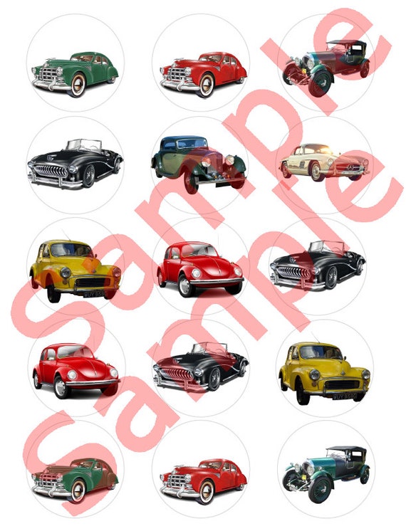 Personalised Vintage Classic Sports Car Edible Icing Birthday Party Cake Topper