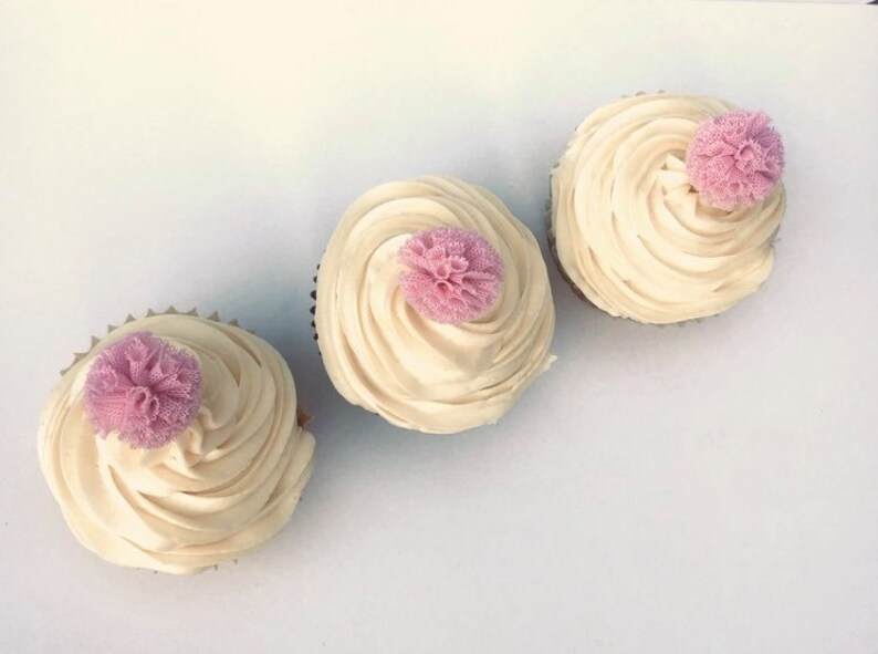 choose your color Blue or Pink 5 Gauze pom poms Party Decoration Cupcake Toppers