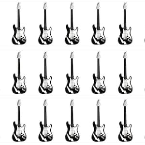 May include: A sheet of 18 black and white electric guitar stickers. The guitars have a simple design with a single pick-up and a single knob.
