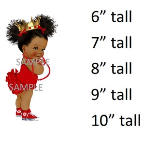Ruffle Pants Curly Puffs red Sneakers Gold Crown Pearls African American Girl  baby shower Icing Sheet cake decoration Cupcake Toppers