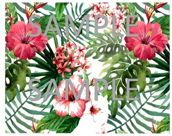 Tropical leaves and flowers Pattern frosting paper strips for sides of cakes Edible Cake Decorations tropical leaf print Icing Sheet