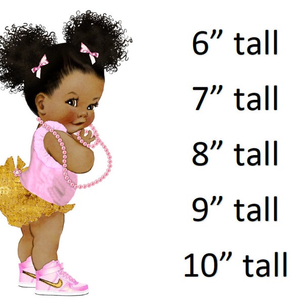 Ruffle Pants Pink And Gold Sneakers Pearls Vintage Baby Girl Afro Puffs Edible Image Frosting Sheet Baby Shower Cake Decoration