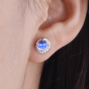 Mini Natural Moonstone Stud Earrings Crescent Moon Silver Earrings Celestial Moon And Star Gold Earrings Birthstone Promise Anniversary Gift