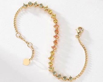Spring Inspired Natural Sapphire Bracelet Princess Cut Gradient Sapphire Bracelet Yellow Gold Multicolor Ombre Birthstone Anniversary Gift