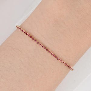 Dainty Ruby Tennis Bracelet Full Eternity Natural Ruby Bracelet Minimalist Yellow Gold Stacking Bracelet Simple Birthstone Anniversary Gift